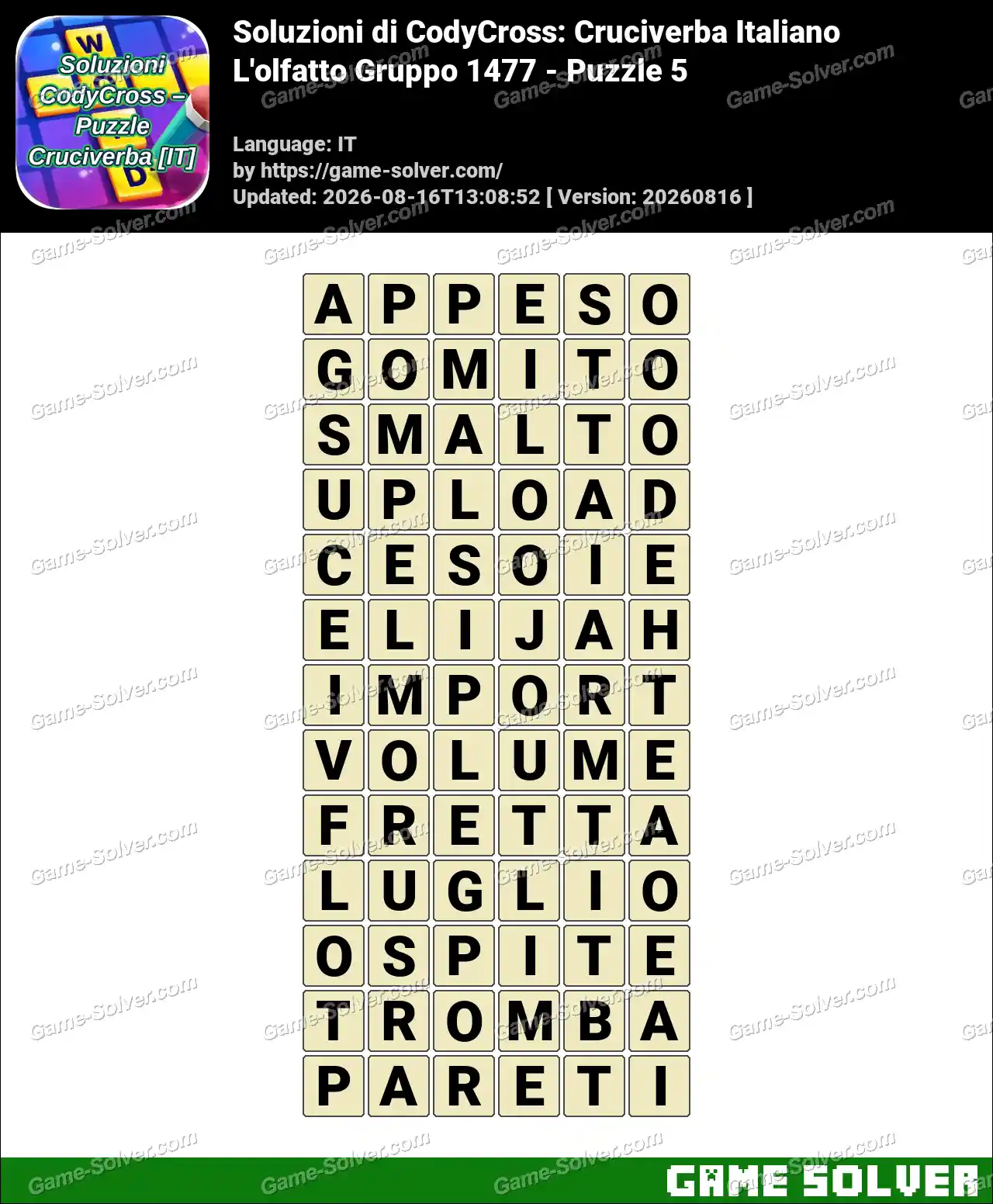 Soluzioni di CodyCross: Cruciverba Italiano L’olfatto Gruppo 1477 – Puzzle 5